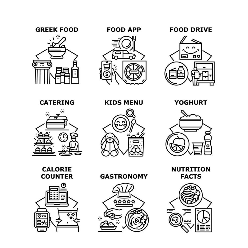 comida gastronomía establecer iconos ilustraciones vectoriales vector