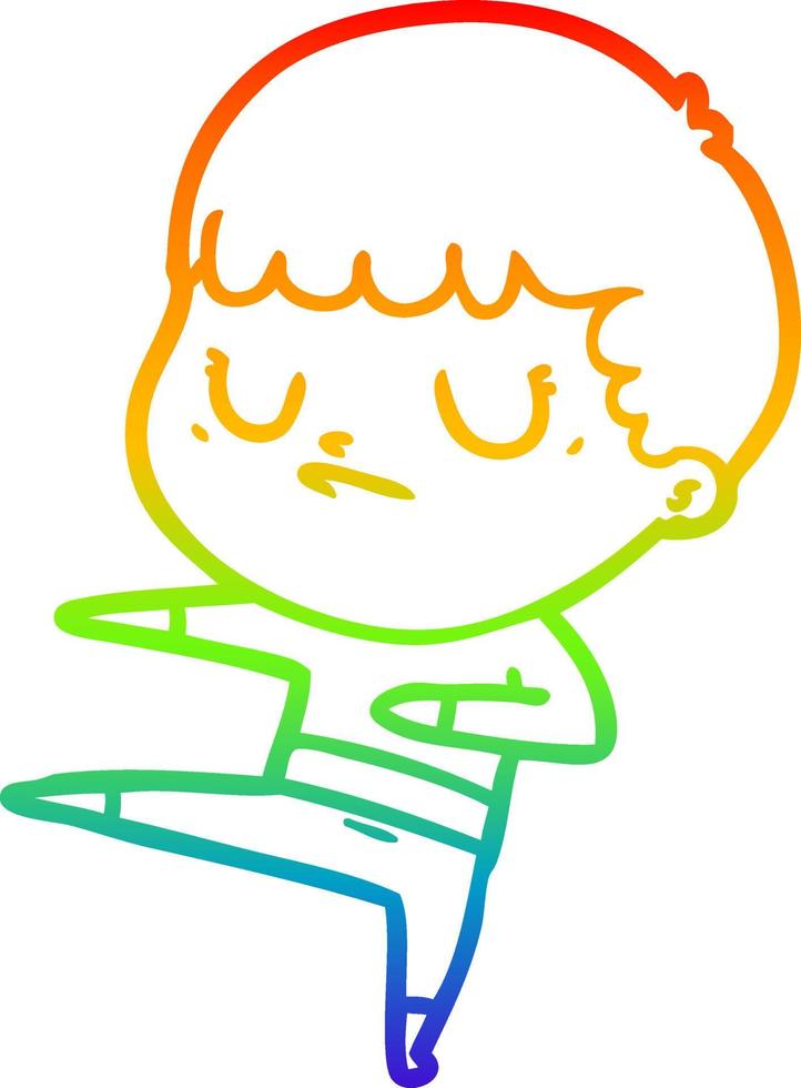 rainbow gradient line drawing cartoon grumpy boy vector
