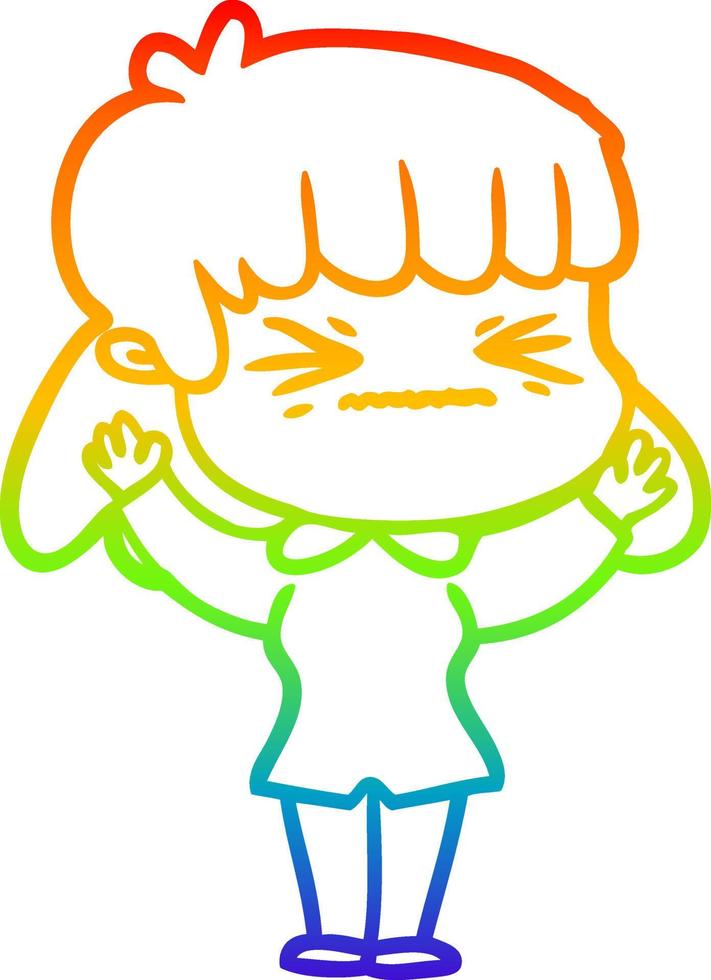 rainbow gradient line drawing cartoon woman vector