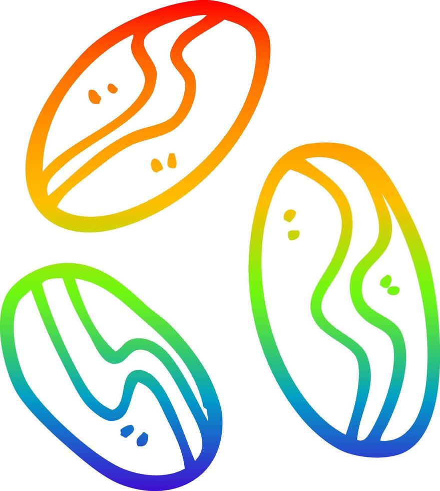 rainbow gradient line drawing cartoon of coffee beans vector