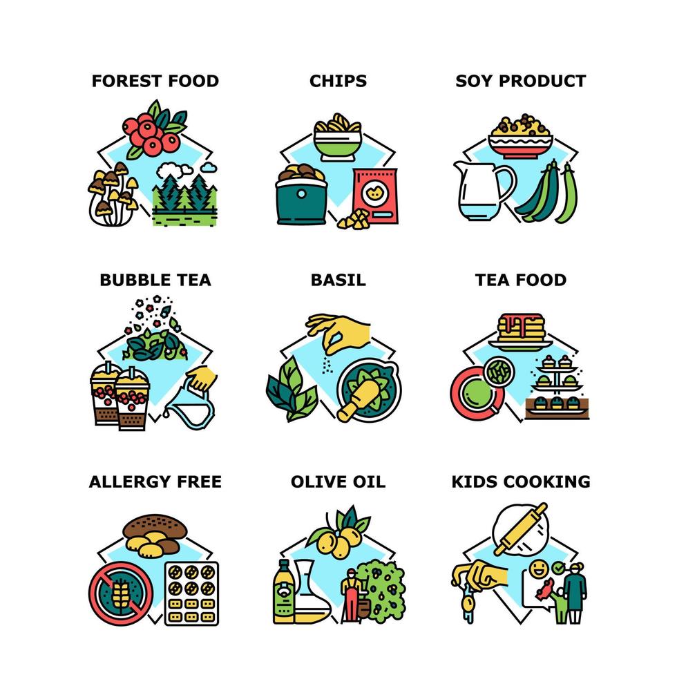 comida y bebida set iconos ilustraciones vectoriales vector