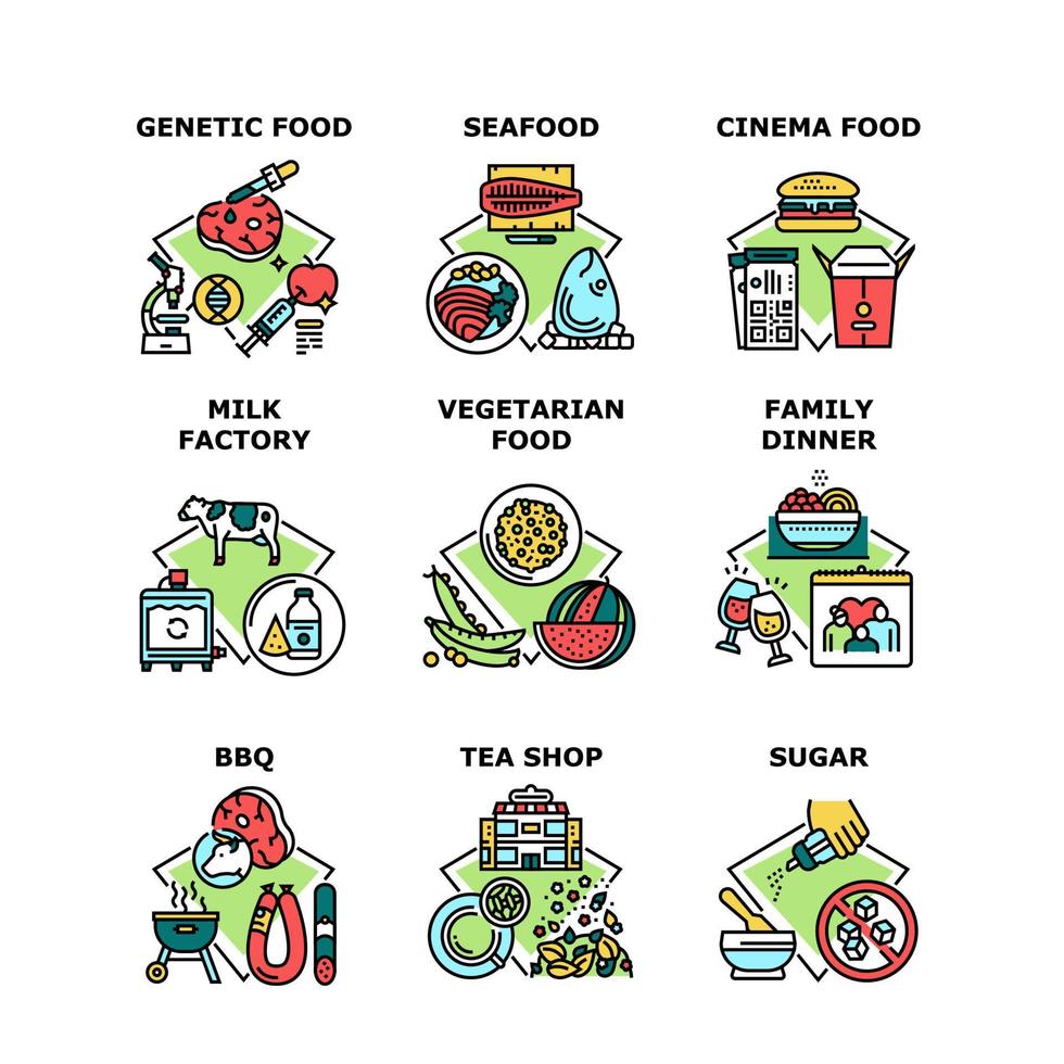 comida cena familiar set iconos ilustraciones vectoriales vector