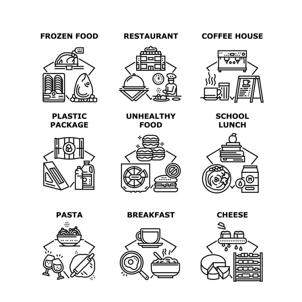 Food Restaurant Set Icons Vector Illustrations