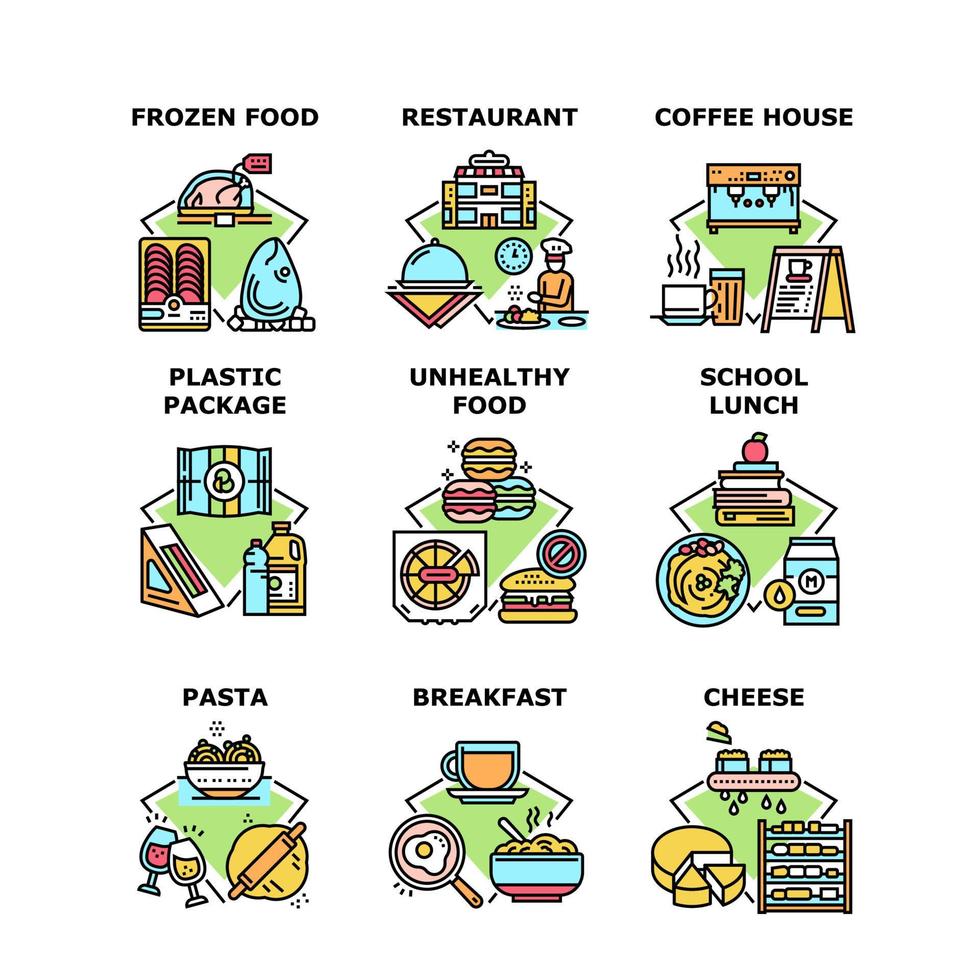 restaurante de comida set iconos ilustraciones vectoriales vector