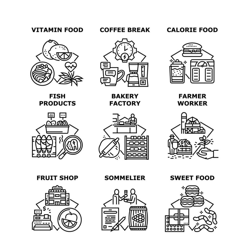 comida y bebida set iconos ilustraciones vectoriales vector