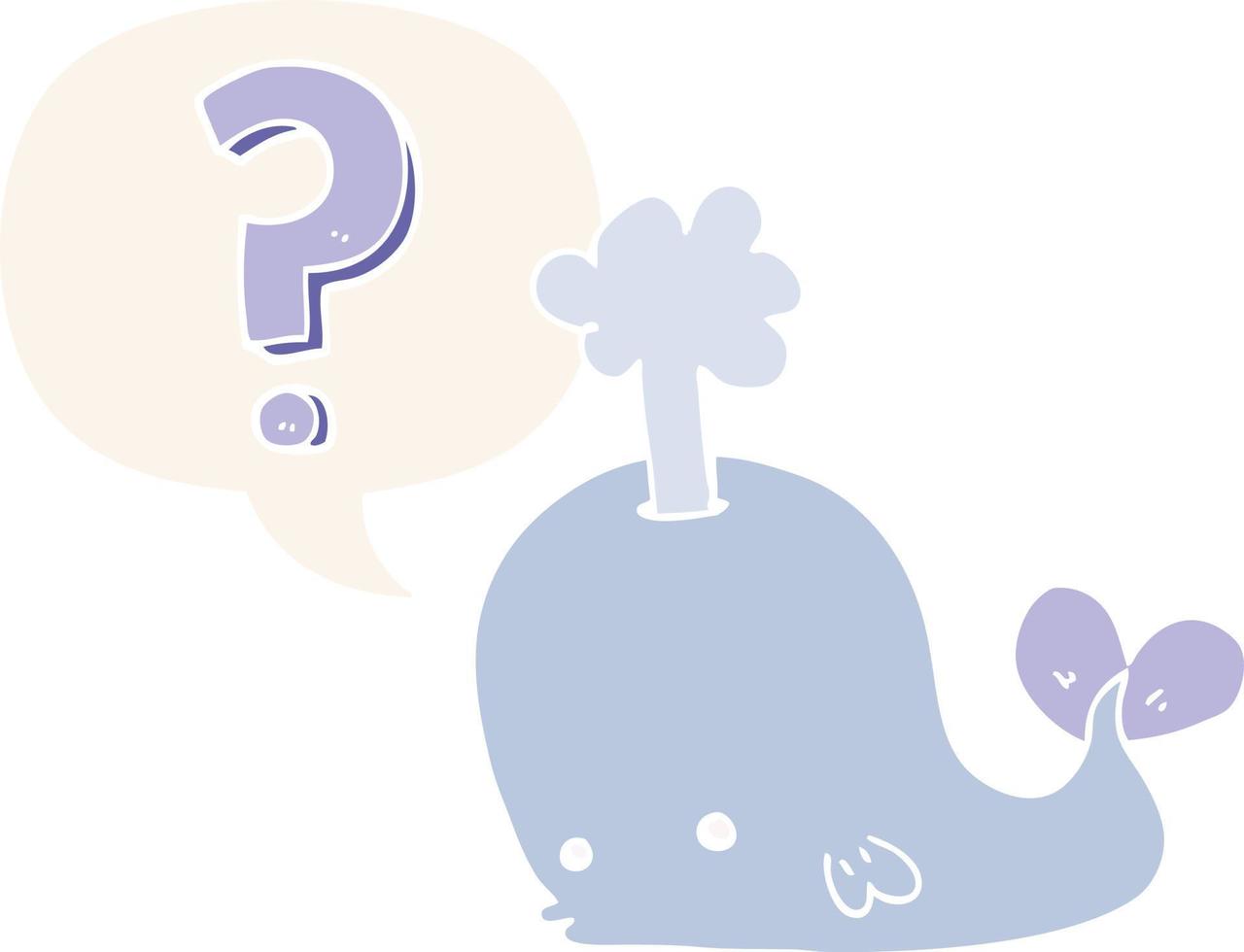 cartoon curious whale and speech bubble in retro style vector