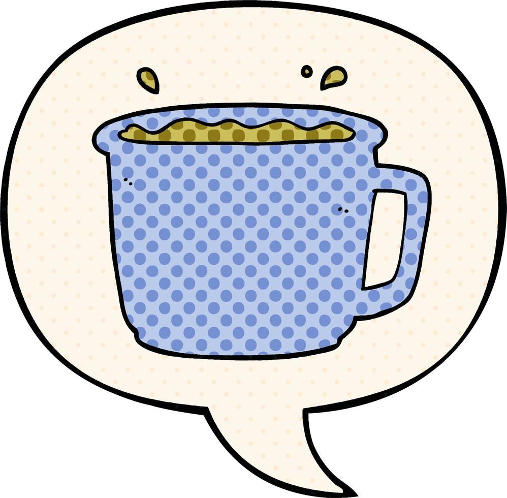 cartoon coffee cup and speech bubble in comic book style vector