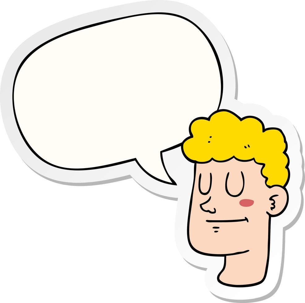 cartoon male face and speech bubble sticker vector