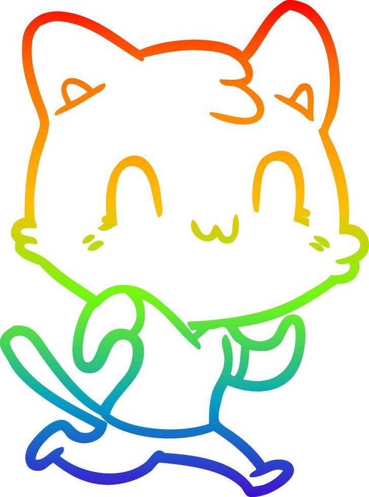 rainbow gradient line drawing cartoon happy cat running vector