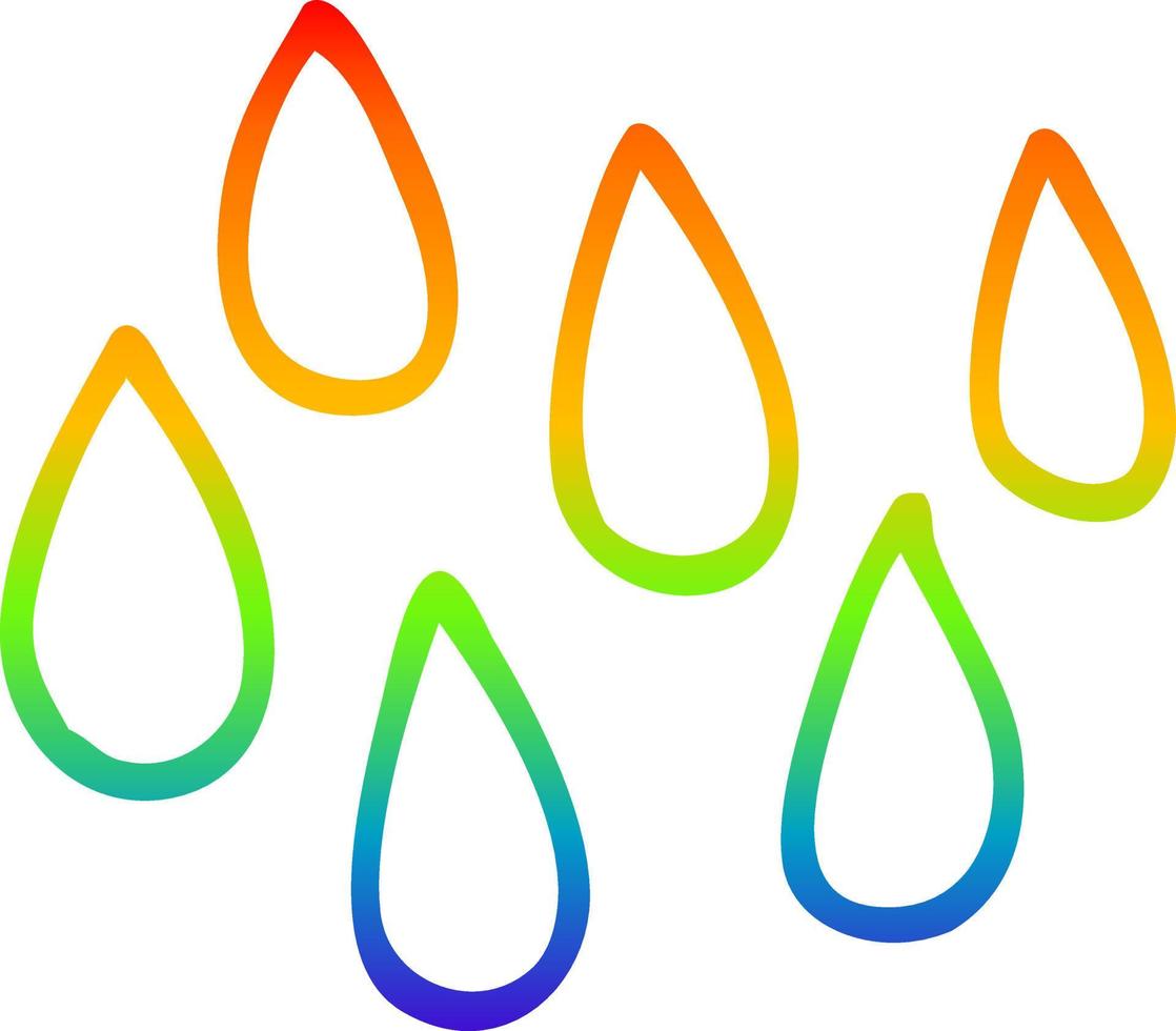 rainbow gradient line drawing cartoon rain drops vector