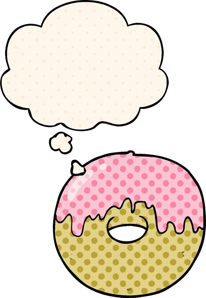 donut de dibujos animados y burbuja de pensamiento al estilo de un libro de historietas vector