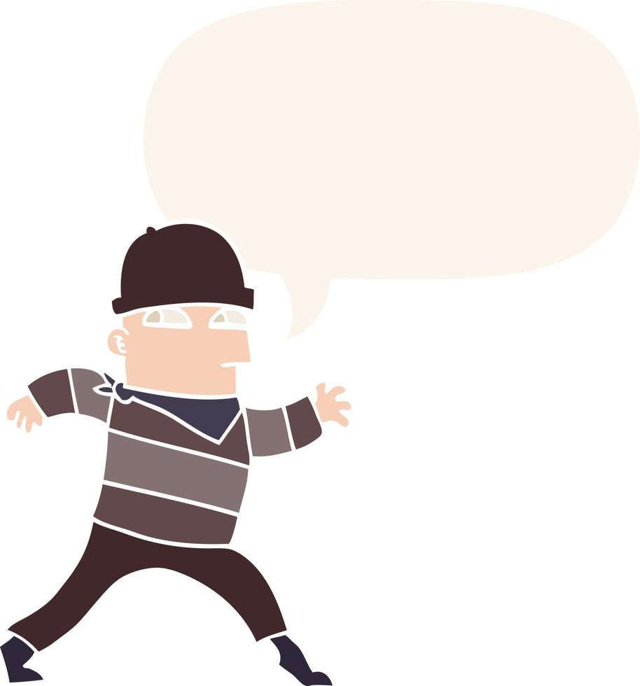 cartoon thief and speech bubble in retro style vector