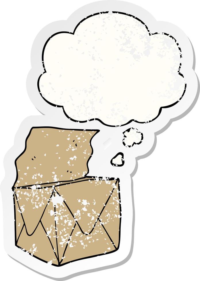 cartoon package and thought bubble as a distressed worn sticker vector