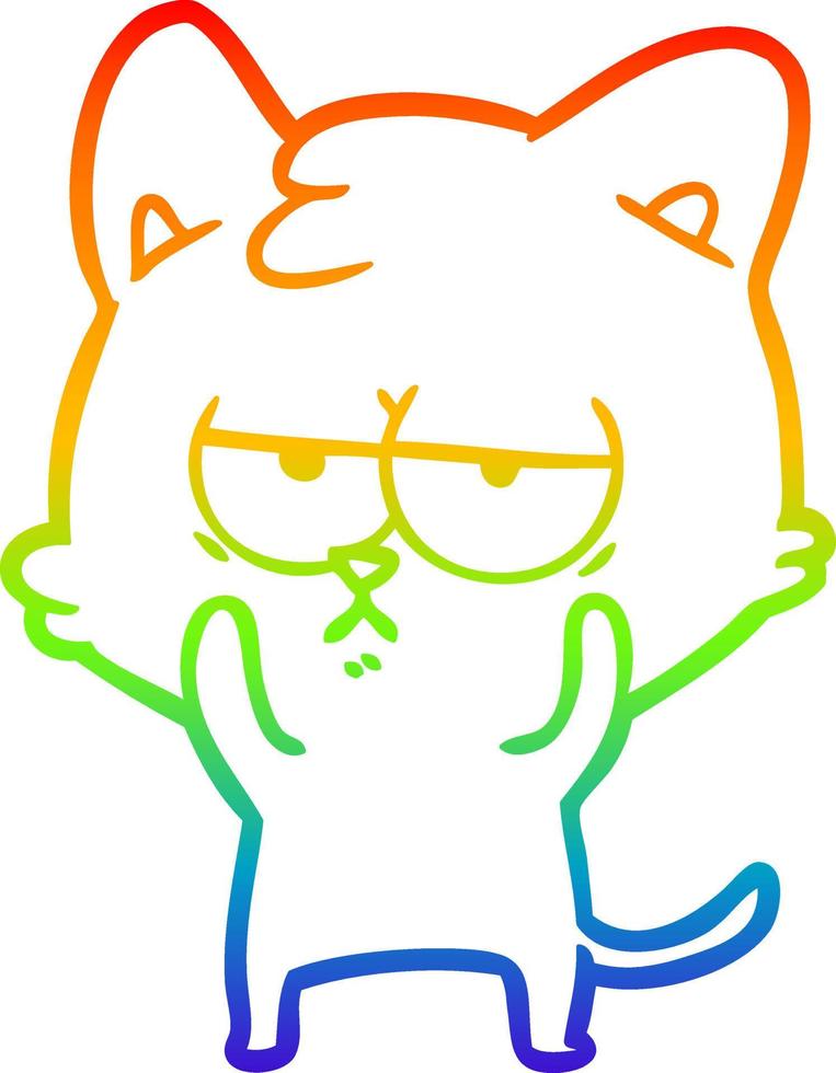 rainbow gradient line drawing bored cartoon cat vector