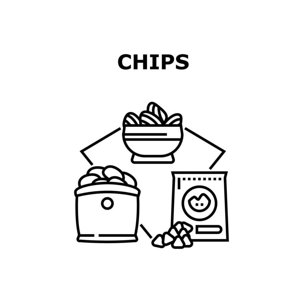 Chips Snack Vector Concept Black Illustration