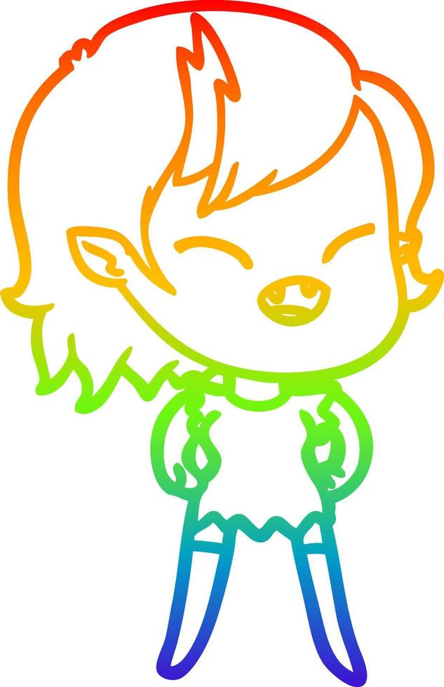 rainbow gradient line drawing cartoon laughing vampire girl vector