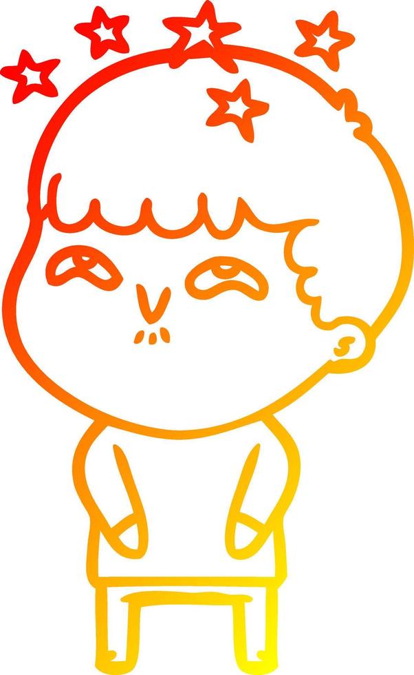 warm gradient line drawing cartoon amazed boy vector