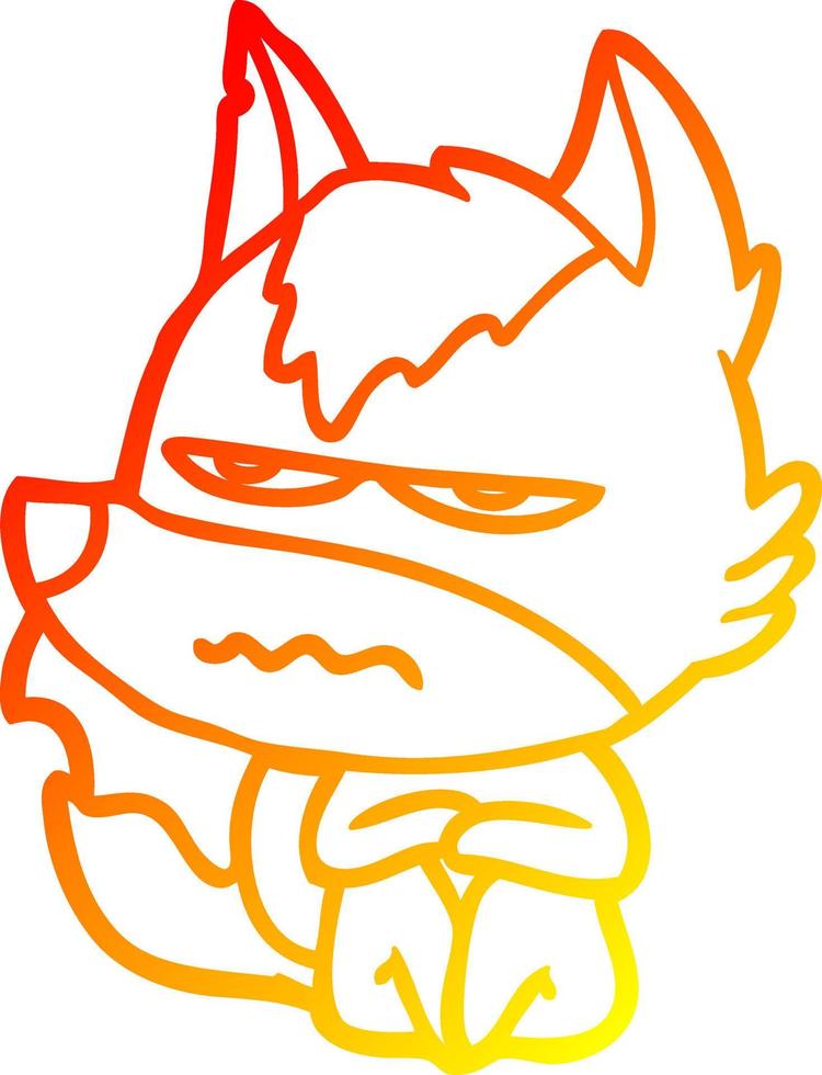 warm gradient line drawing cartoon annoyed wolf vector