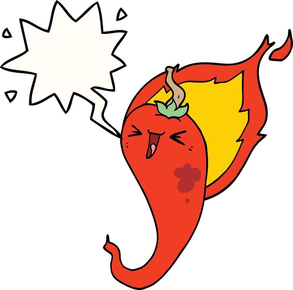 cartoon flaming hot chili pepper and speech bubble vector