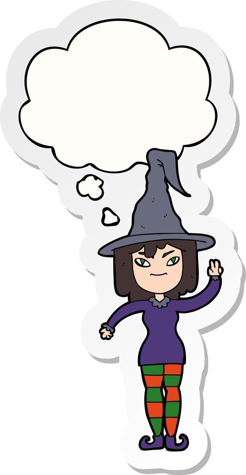 cartoon witch and thought bubble as a printed sticker vector