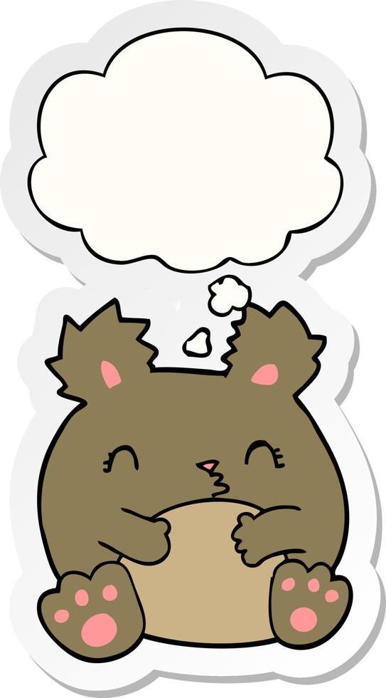 cartoon bear and thought bubble as a printed sticker vector