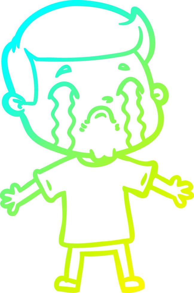 cold gradient line drawing cartoon man crying vector
