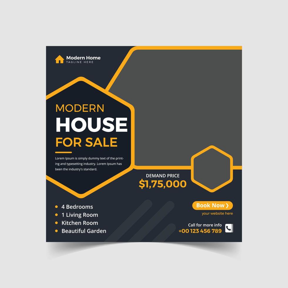 Real estate home social media post or square banner template design vector