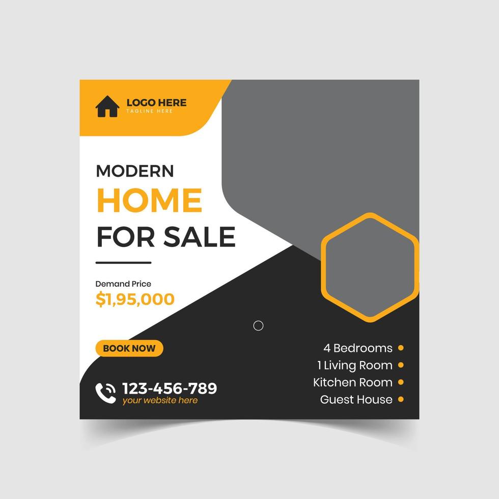 Real estate home social media post or square banner template design vector