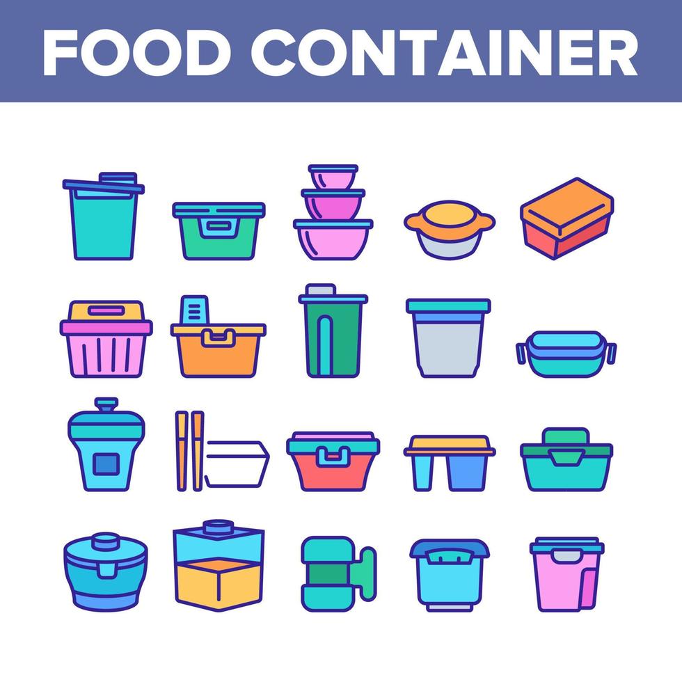 Food Container Package Collection Icons Set Vector