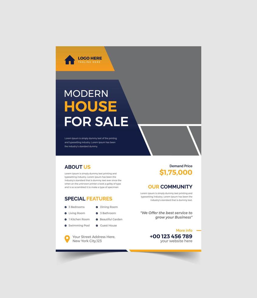 Corporate real estate poster or modern home sale flyer template design vector