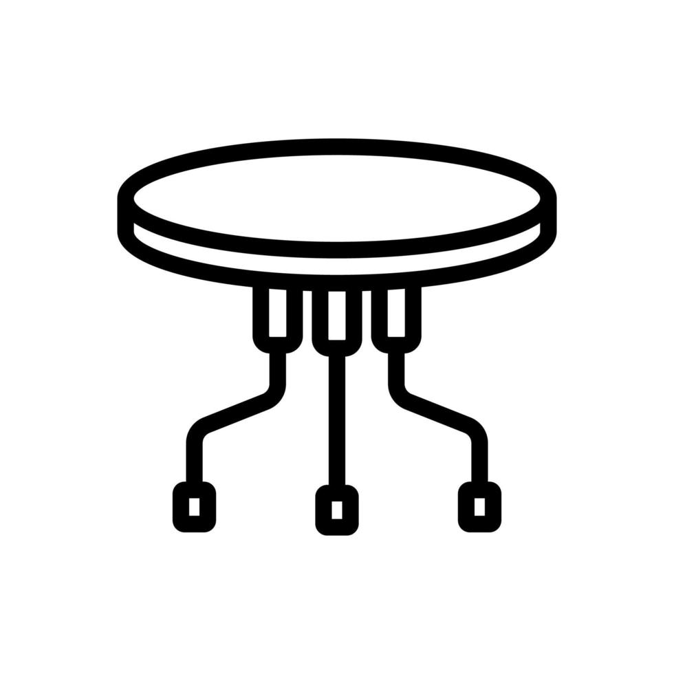 mesa redonda portátil sobre ruedas con ilustración de contorno de vector de icono de tres pilares