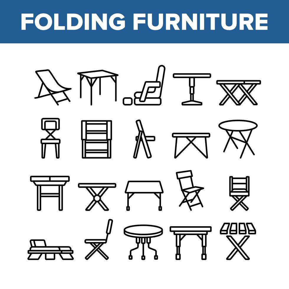 Folding Furniture Collection Icons Set Vector