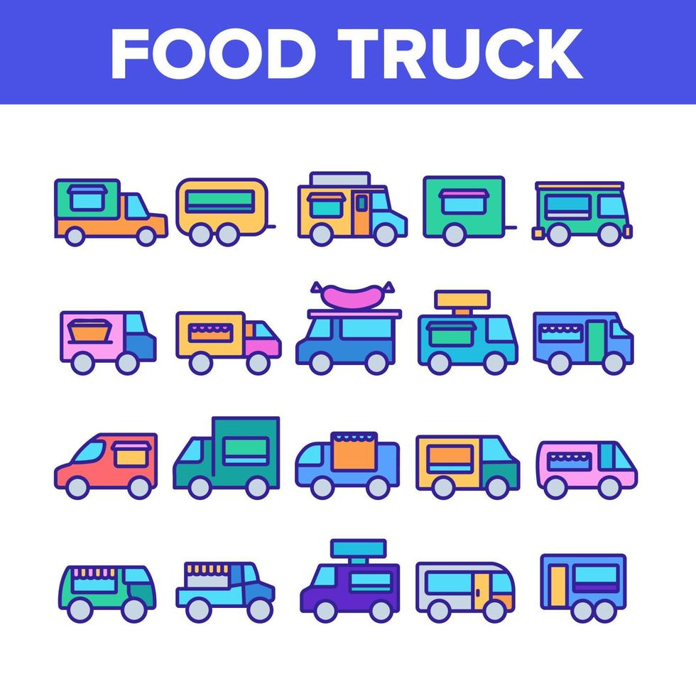 conjunto de iconos de colección de transporte de camiones de alimentos vector