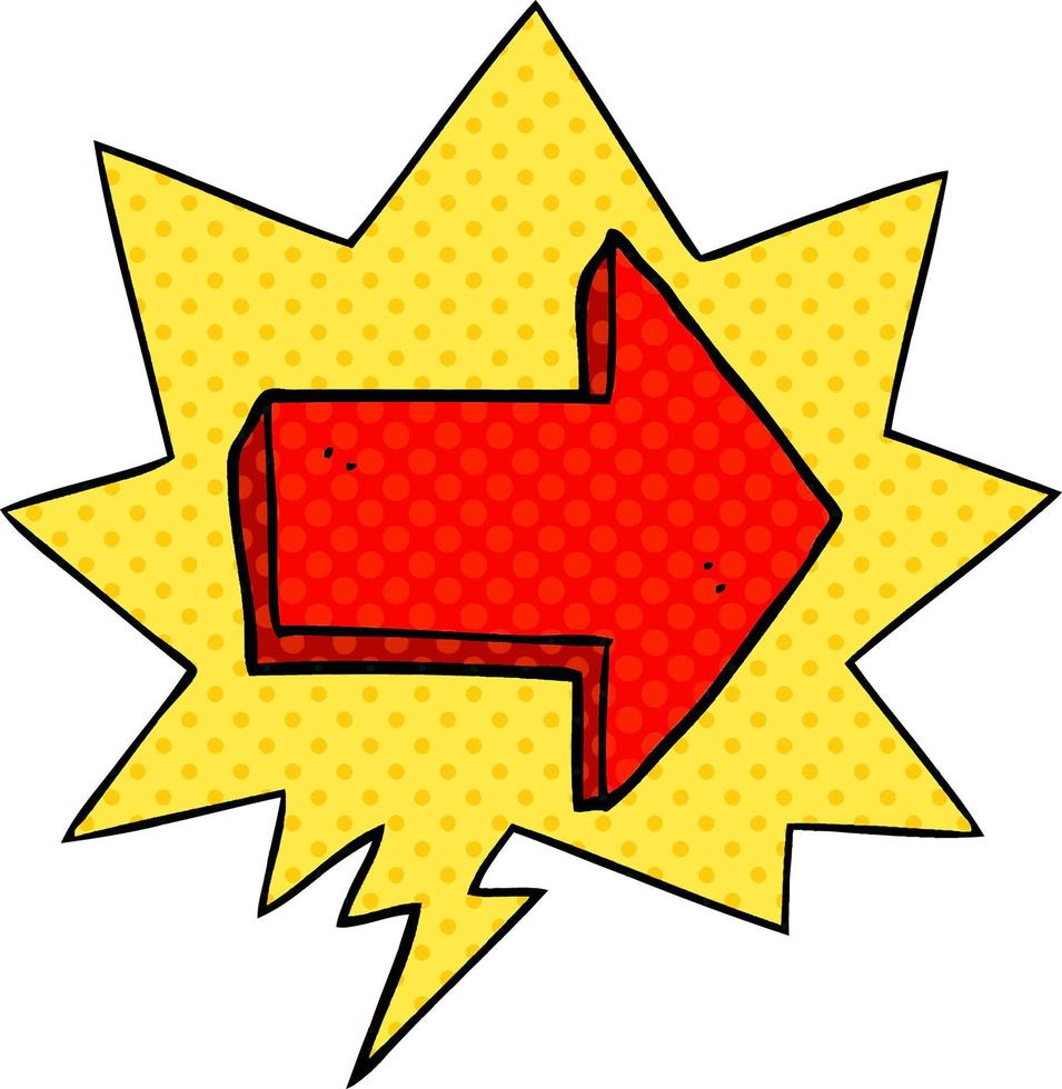 cartoon pointing arrow and speech bubble in comic book style vector