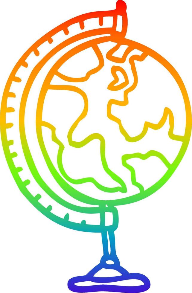 rainbow gradient line drawing cartoon globe vector