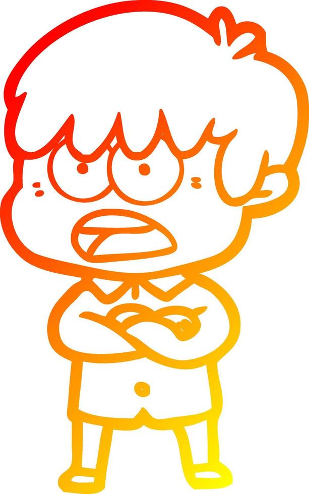 warm gradient line drawing worried cartoon boy vector