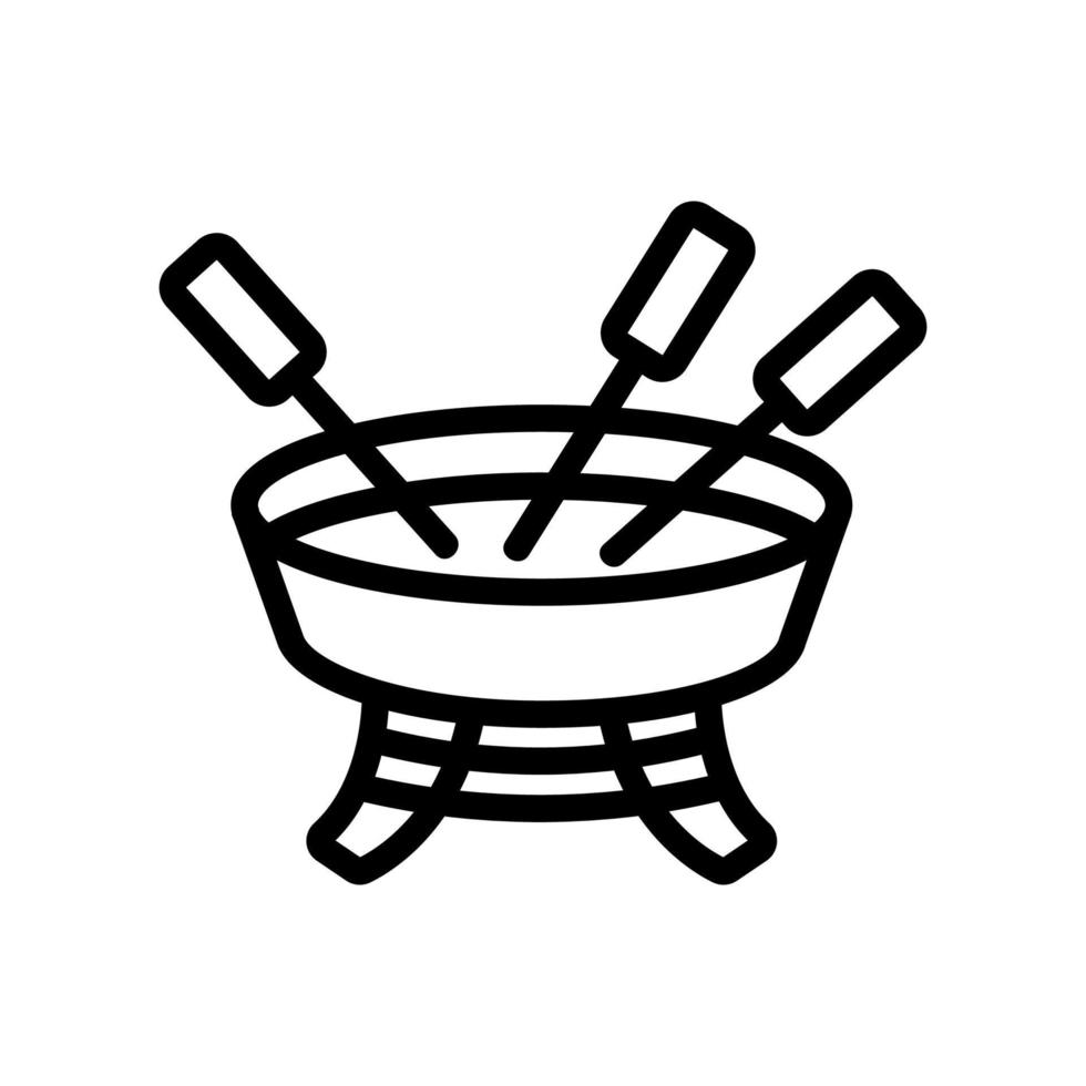 fondue with forks and skewers icon vector outline illustration