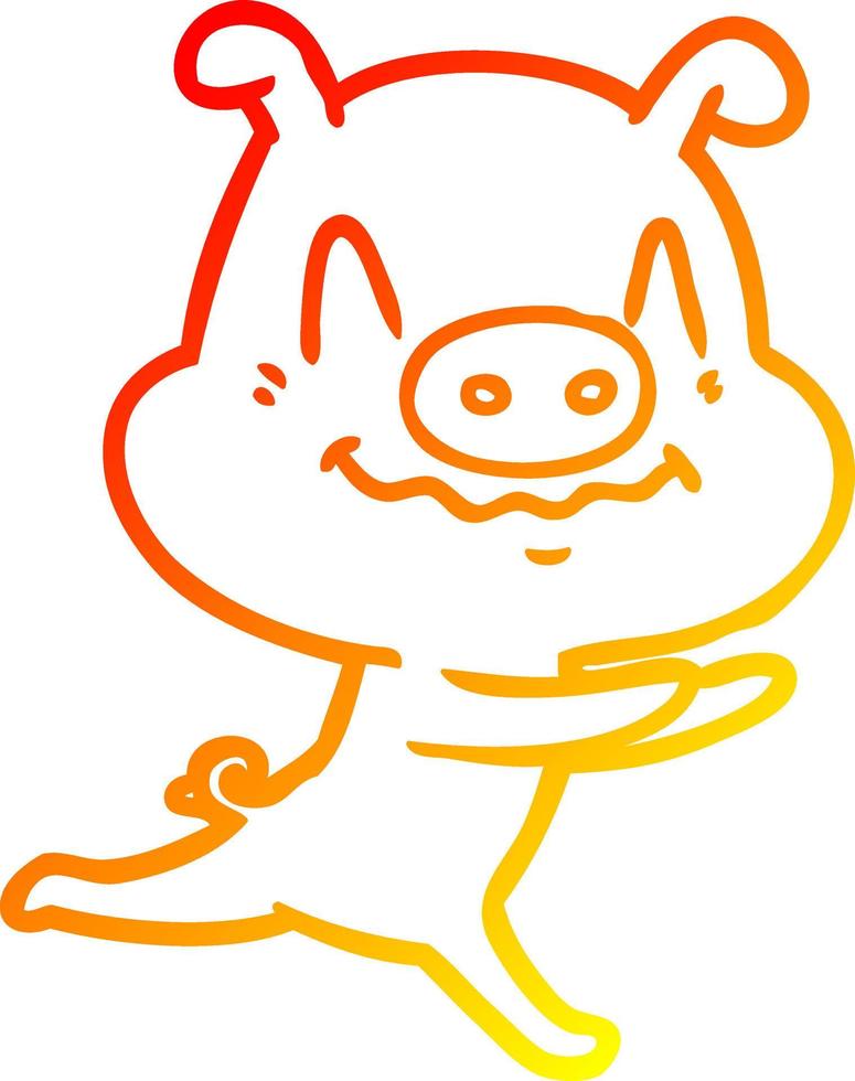 warm gradient line drawing nervous cartoon pig running vector