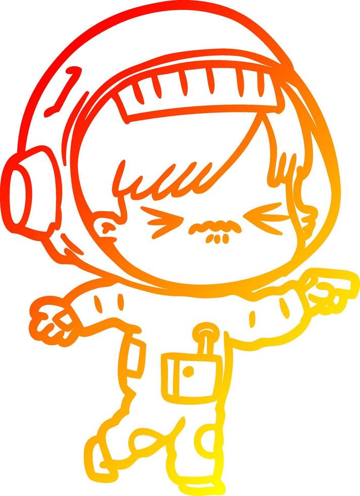 warm gradient line drawing angry cartoon space girl vector