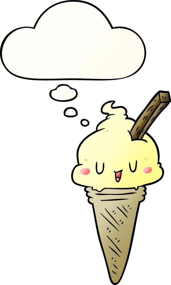cute cartoon ice cream and thought bubble in smooth gradient style vector