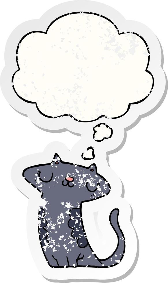 cartoon cat and thought bubble as a distressed worn sticker vector
