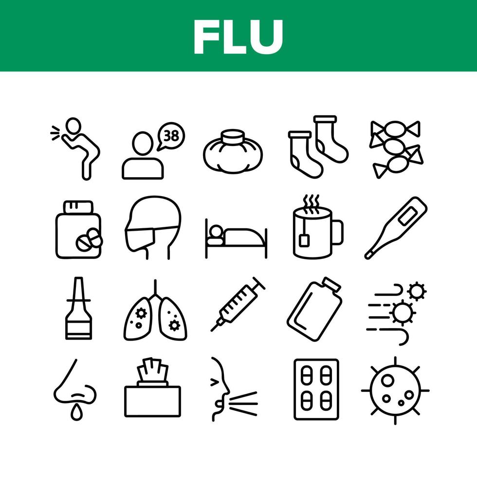 Flu Symptoms And Cure Collection Icons Set Vector