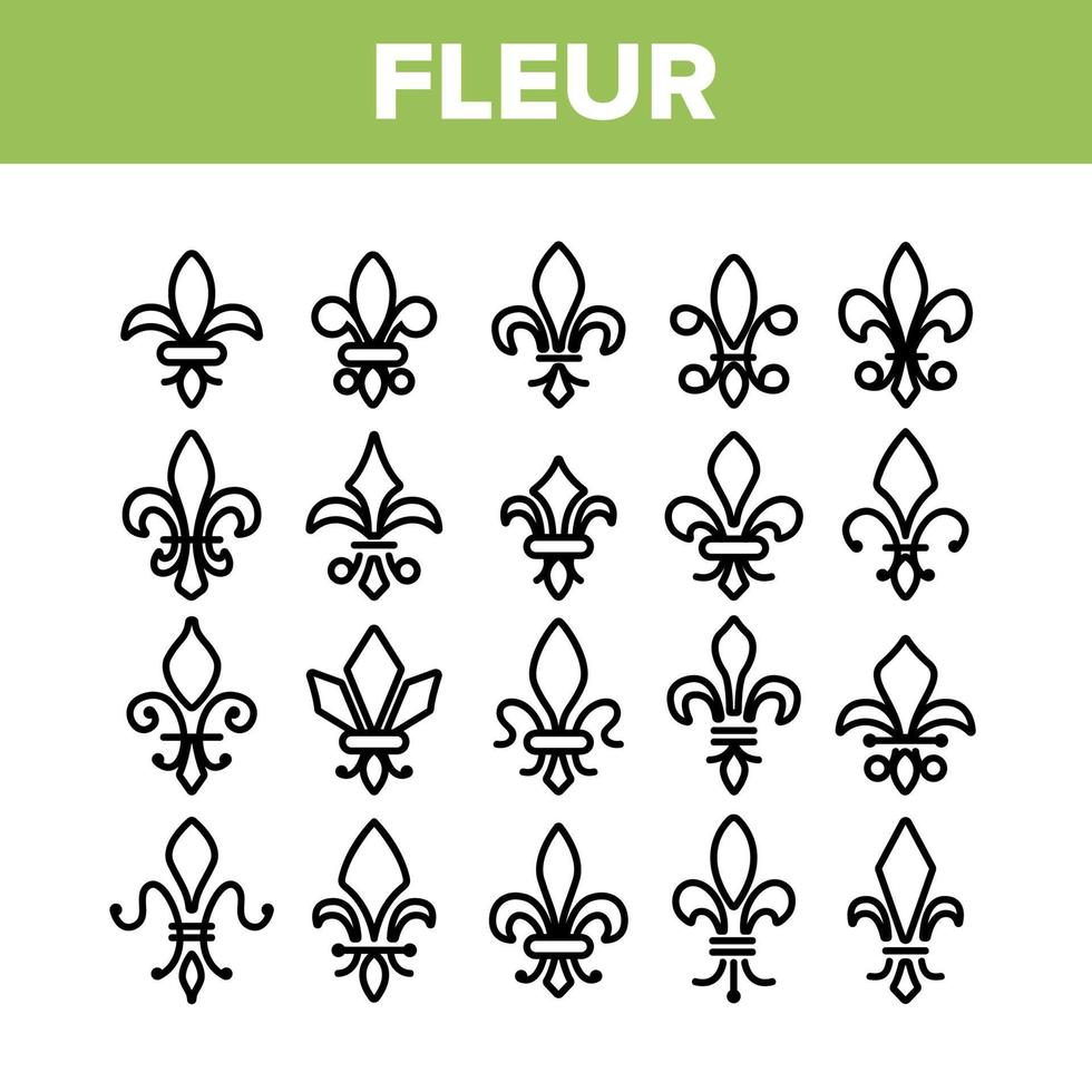 fleur de lys, conjunto de iconos de vector lineal de realeza