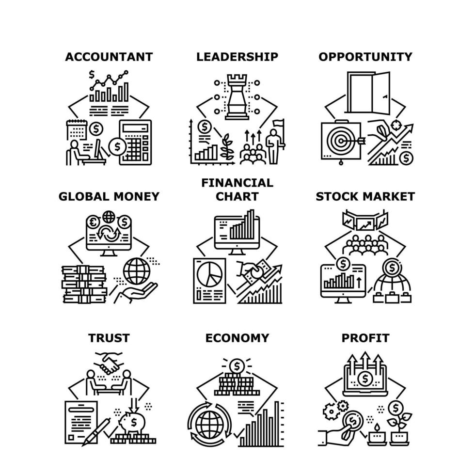 Financial Chart Set Icons Vector Illustrations