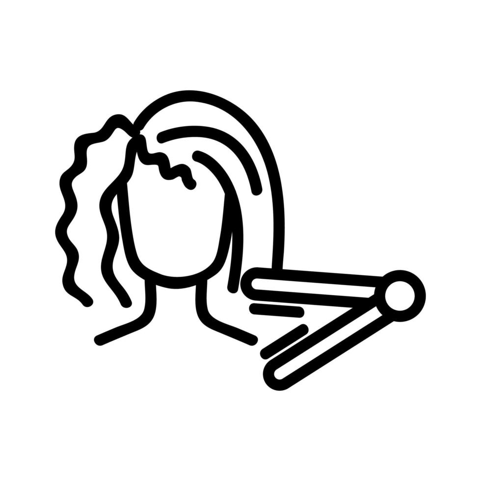 curling girl with ironing icon vector outline illustration
