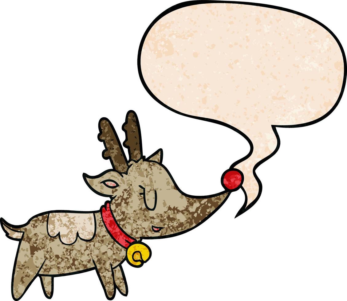 cartoon christmas reindeer and speech bubble in retro texture style vector