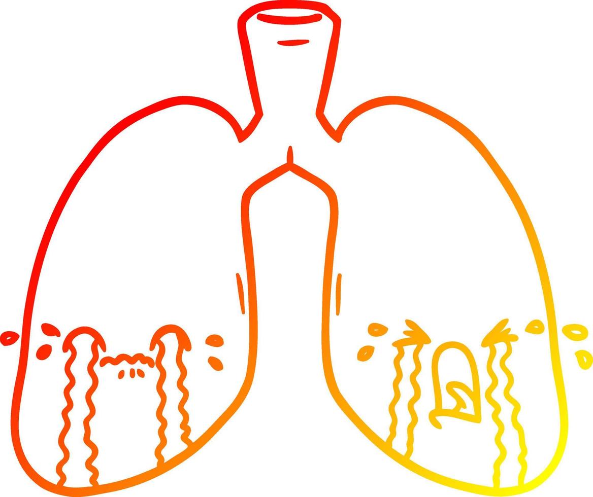 warm gradient line drawing cartoon lungs crying vector