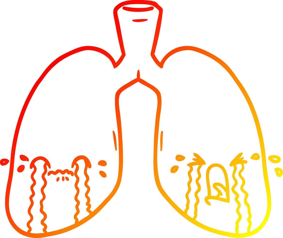 dibujo de línea de gradiente cálido pulmones de dibujos animados llorando vector