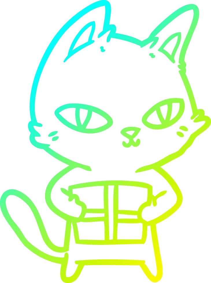 cold gradient line drawing cartoon cat holding parcel vector