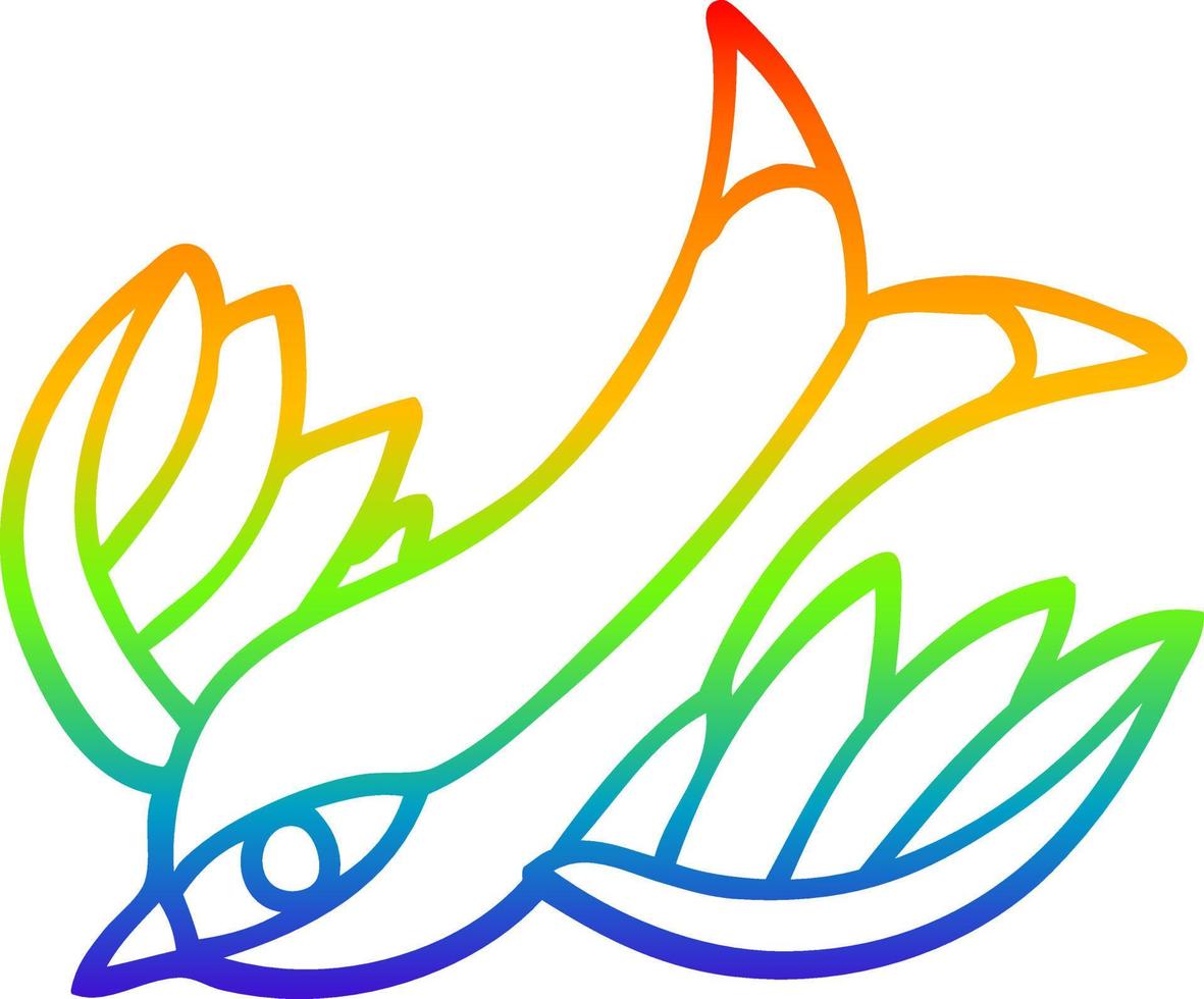 rainbow gradient line drawing cartoon tattoo swallow symbol vector